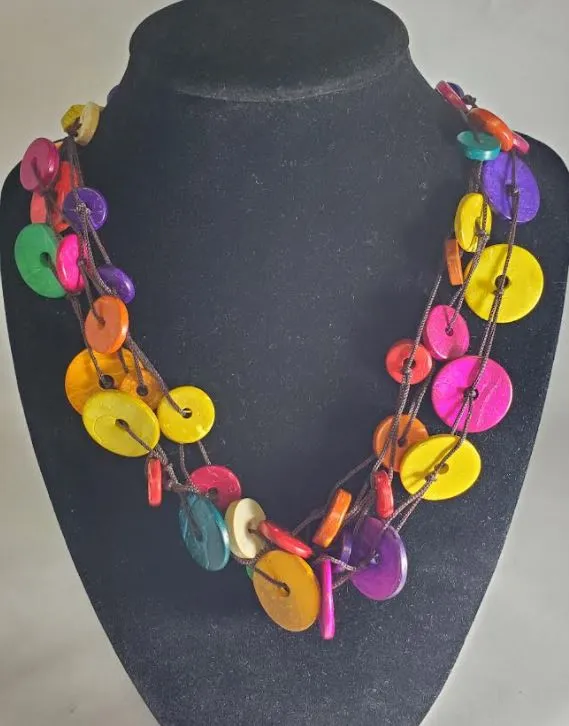 Necklaces N2195 Colorful Wooden Disks Necklace with FREE EARRINGS polly
