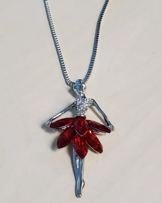 Necklaces N425 Silver Red Gemstone Ballerina Necklace with FREE Earrings polly