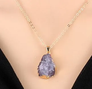 Necklaces N632 Gold Gray Natural Stone Necklace with FREE Earrings 02