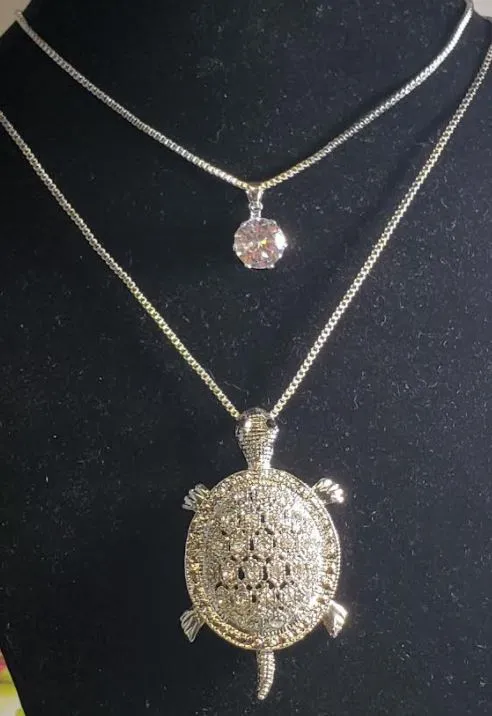 Necklaces N642 Silver Rhinestone Turtle Necklace with FREE Earrings polly
