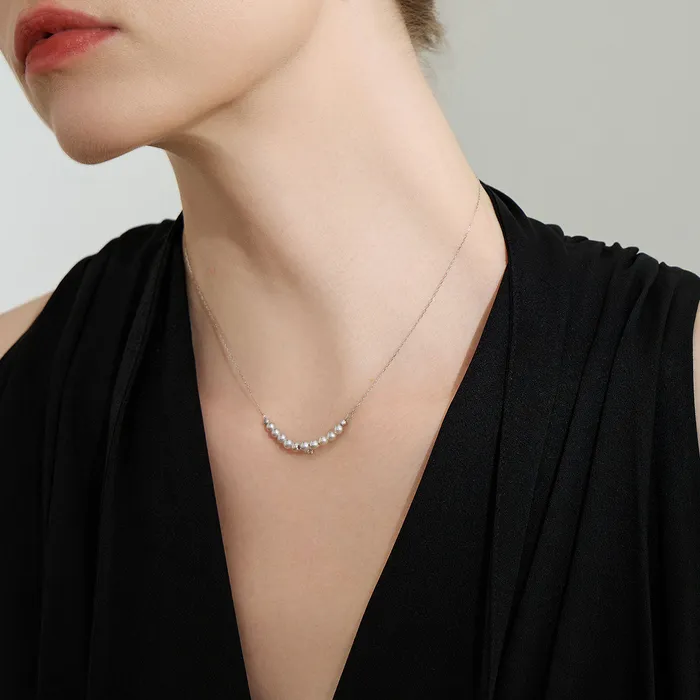 Necklaces Pearly Lustre 18K Solid Gold Silver Blue Akoya Pearl Necklace KN00223