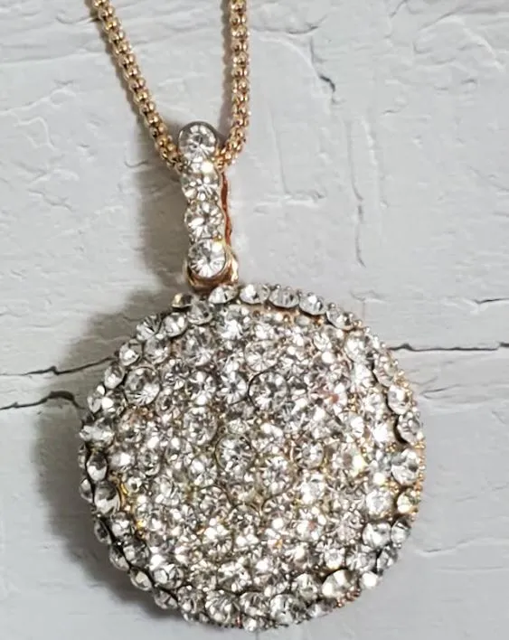 Necklaces Polly AZ831 Rose Gold Round Rhinestone Necklace With FREE Earrings