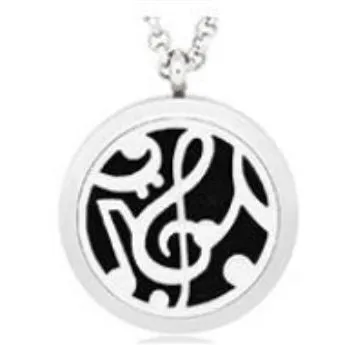 Necklaces polly N1160 Silver Music Note Essential Oil Necklace with FREE Earrings PLUS 5 Different Color Pads