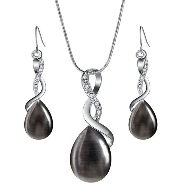 Necklaces polly N2014 Silver Black Moonstone Necklace with FREE Earrings
