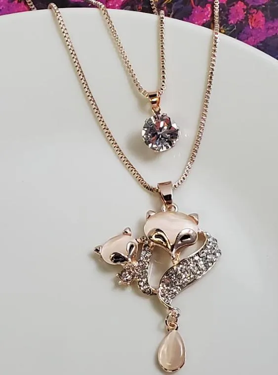 Necklaces polly Rose Gold Moonstone Fox Necklace with FREE Earrings
