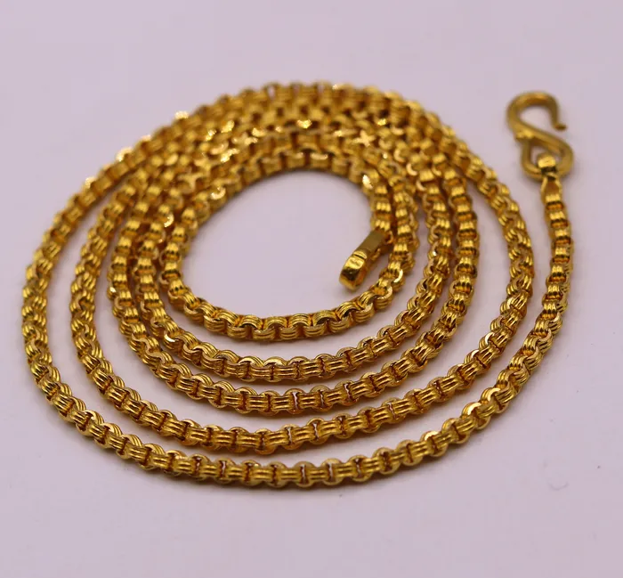 Necklaces solid 22karat yellow gold handmade amazing rolo link chain necklace unisex 24 inches long chain gifting collection from india ch216 TRIBAL ORNAMENTS Necklaces solid 22karat yellow gold handmade amazing rolo link chain necklace unisex 24 inches long chain gifting collection from india ch216 TRIBAL ORNAMENTS