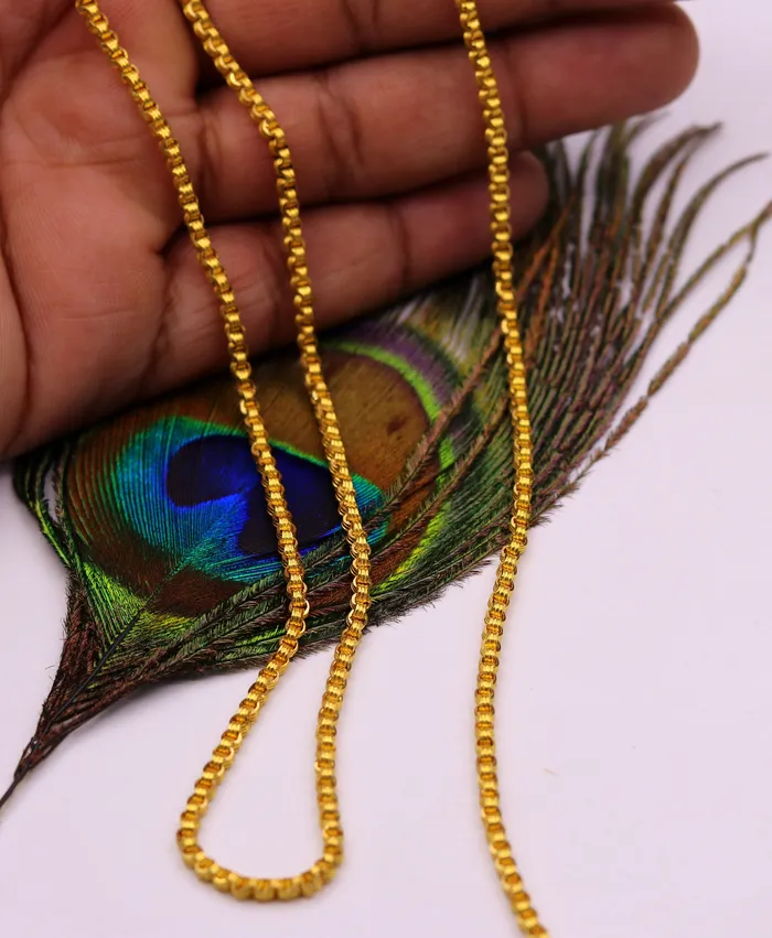 Necklaces solid 22karat yellow gold handmade amazing rolo link chain necklace unisex 24 inches long chain gifting collection from india ch216 TRIBAL ORNAMENTS