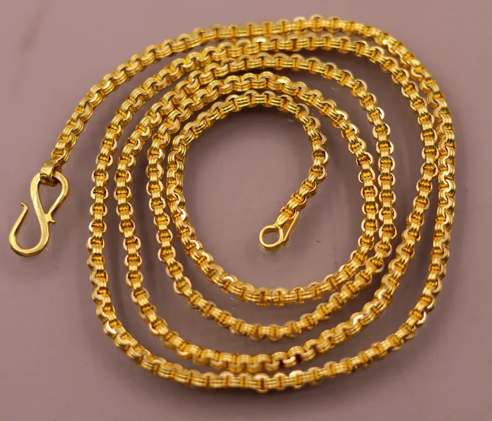 Necklaces solid 22karat yellow gold handmade amazing rolo link chain necklace unisex 24 inches long chain gifting collection from india ch216 TRIBAL ORNAMENTS