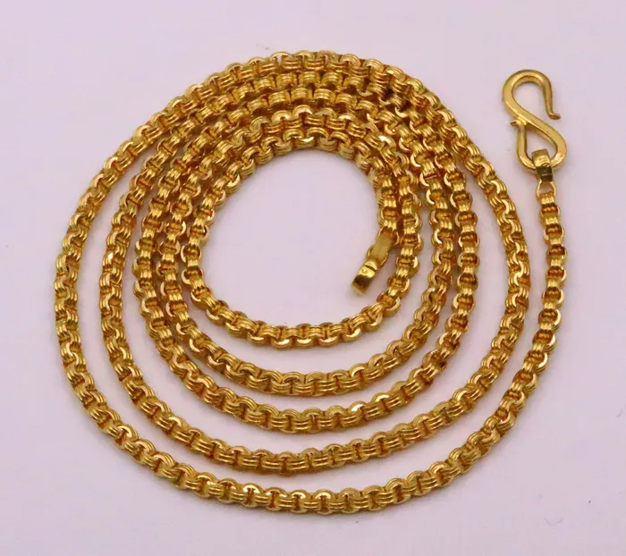 Necklaces solid 22karat yellow gold handmade amazing rolo link chain necklace unisex 24 inches long chain gifting collection from india ch216 TRIBAL ORNAMENTS