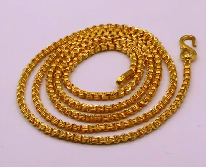 Necklaces solid 22karat yellow gold handmade amazing rolo link chain necklace unisex 24 inches long chain gifting collection from india ch216 TRIBAL ORNAMENTS