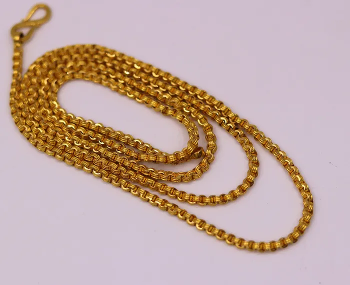 Necklaces solid 22karat yellow gold handmade amazing rolo link chain necklace unisex 24 inches long chain gifting collection from india ch216 TRIBAL ORNAMENTS