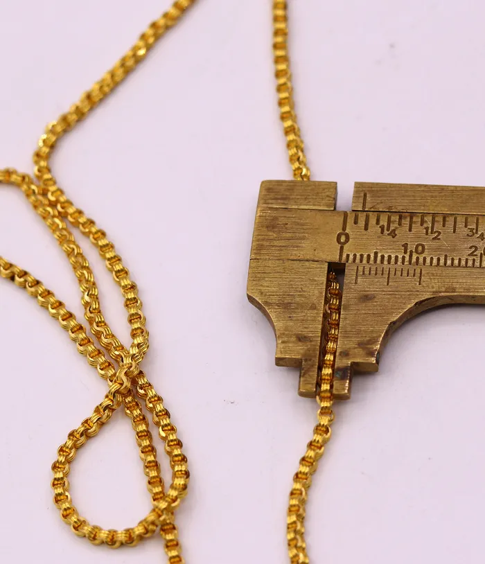 Necklaces solid 22karat yellow gold handmade amazing rolo link chain necklace unisex 24 inches long chain gifting collection from india ch216 TRIBAL ORNAMENTS