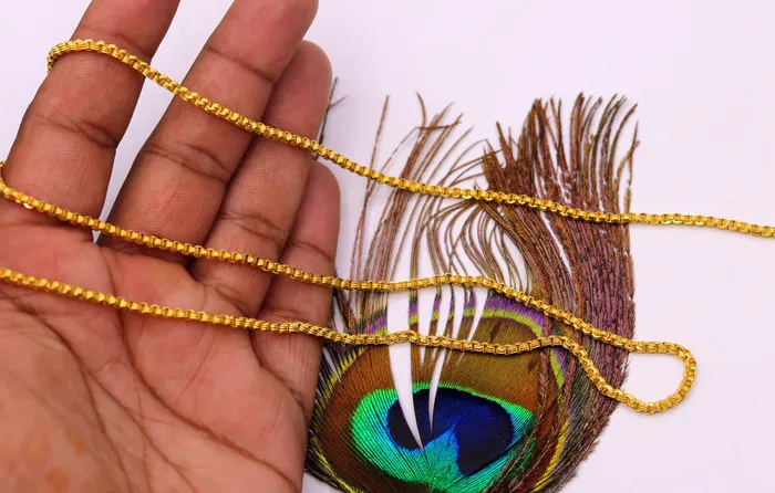 Necklaces solid 22karat yellow gold handmade amazing rolo link chain necklace unisex 24 inches long chain gifting collection from india ch216 TRIBAL ORNAMENTS