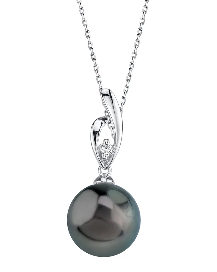 Necklaces spt Black Tahitian Pearl Diamond Asterie Pendant