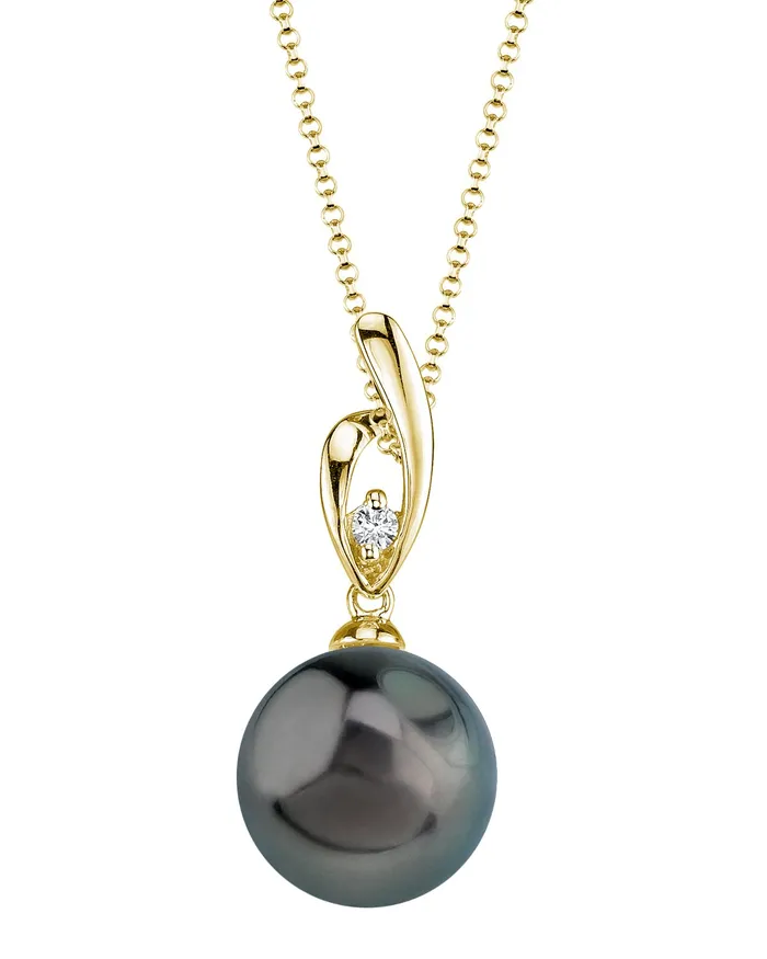 Necklaces spt Black Tahitian Pearl Diamond Asterie Pendant