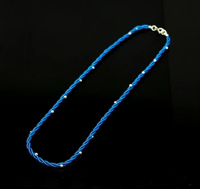 Necklaces TRIBAL ORNAMENTS 18 925 sterling silver galaxy necklace triple strands blue semi precious stone beads with randomly placed silver beads necklace set138