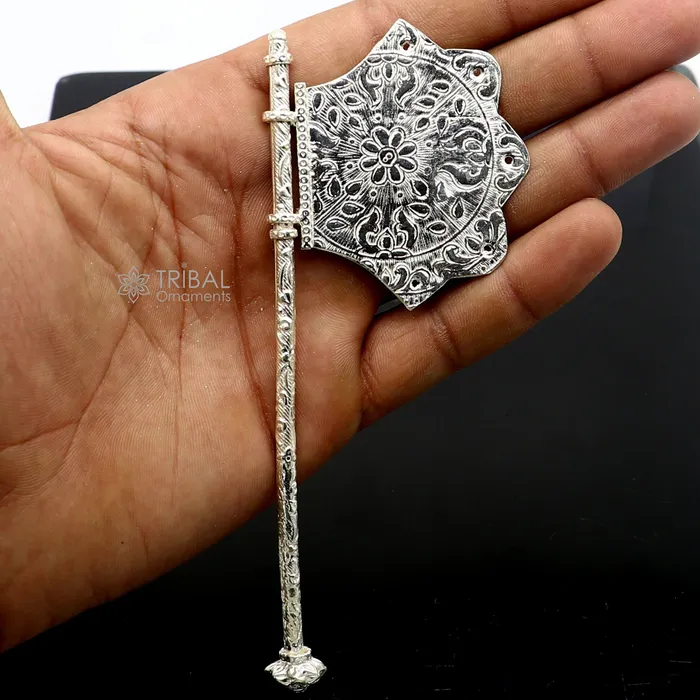 Necklaces TRIBAL ORNAMENTS 925 Solid silver pankhi floral design small fan or pankhi for god puja best gifting to Temple Krishna silver hand driven fan sU1213 Necklaces TRIBAL ORNAMENTS 925 Solid silver pankhi floral design small fan or pankhi for god puja best gifting to Temple Krishna silver hand driven fan sU1213