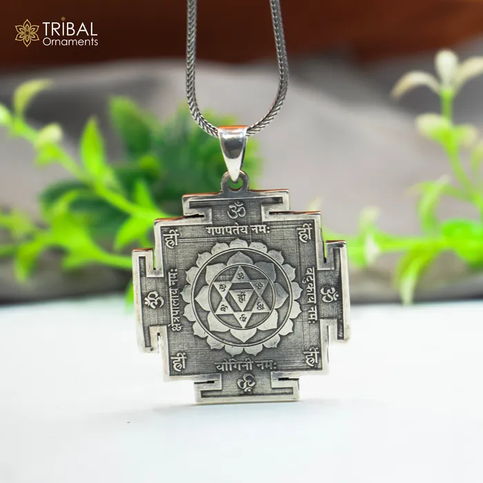 Necklaces TRIBAL ORNAMENTS 925 sterling silver handmade Baglamukhi maha Yantram Silver Pendant with chain tribal jewellery nsp1042