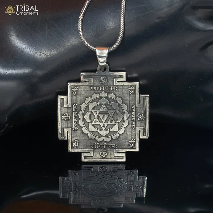 Necklaces TRIBAL ORNAMENTS 925 sterling silver handmade Baglamukhi maha Yantram Silver Pendant with chain tribal jewellery nsp1042