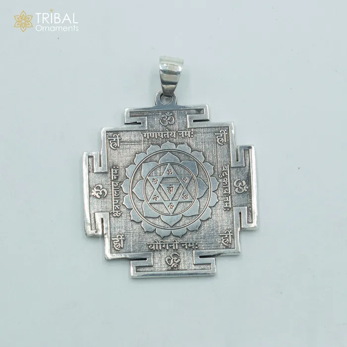 Necklaces TRIBAL ORNAMENTS 925 sterling silver handmade Baglamukhi maha Yantram Silver Pendant with chain tribal jewellery nsp1042