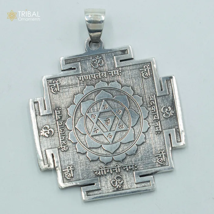 Necklaces TRIBAL ORNAMENTS 925 sterling silver handmade Baglamukhi maha Yantram Silver Pendant with chain tribal jewellery nsp1042