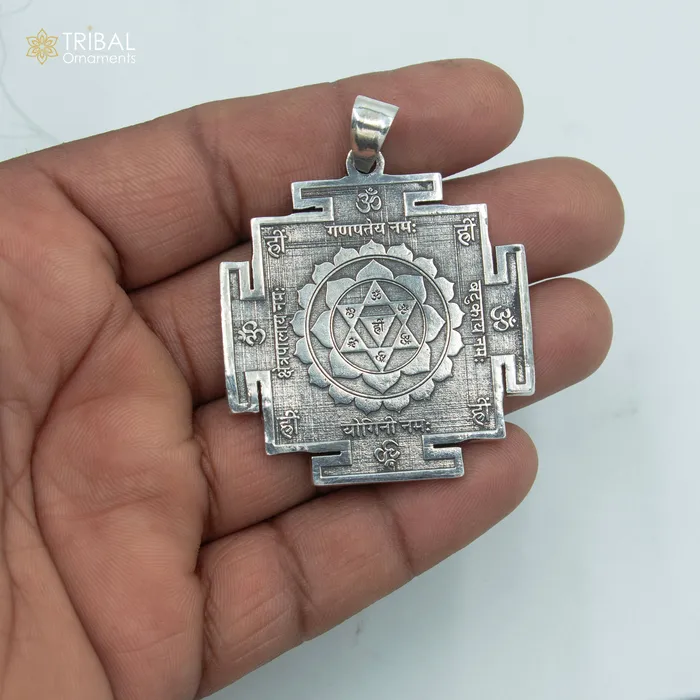 Necklaces TRIBAL ORNAMENTS 925 sterling silver handmade Baglamukhi maha Yantram Silver Pendant with chain tribal jewellery nsp1042