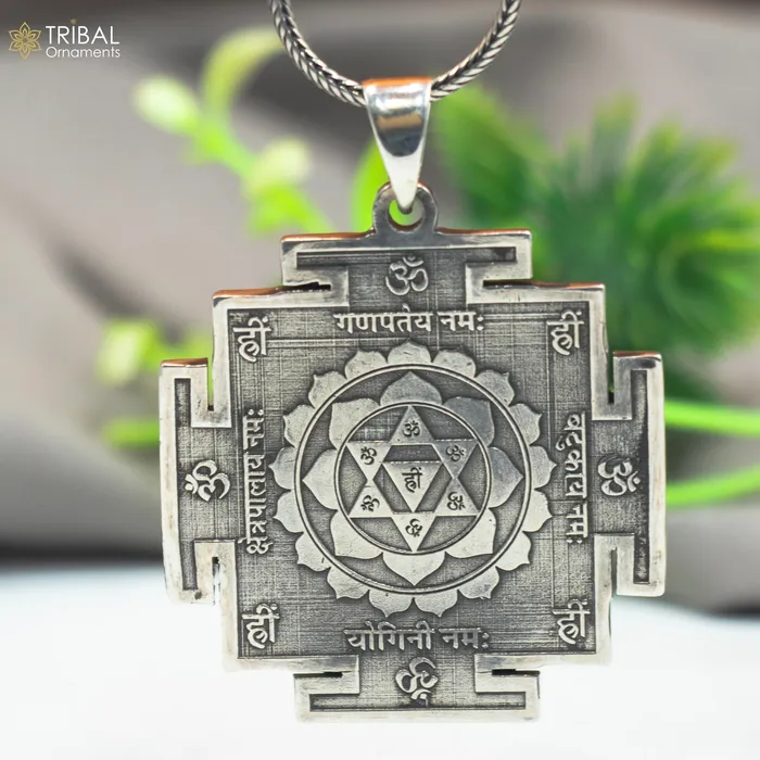 Necklaces TRIBAL ORNAMENTS 925 sterling silver handmade Baglamukhi maha Yantram Silver Pendant with chain tribal jewellery nsp1042