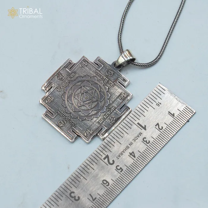 Necklaces TRIBAL ORNAMENTS 925 sterling silver handmade Baglamukhi maha Yantram Silver Pendant with chain tribal jewellery nsp1042