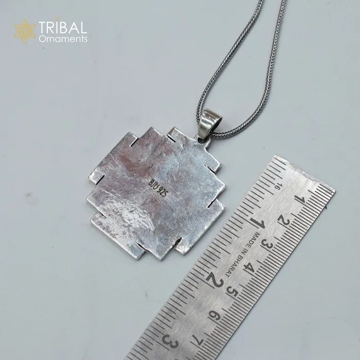 Necklaces TRIBAL ORNAMENTS 925 sterling silver handmade Baglamukhi maha Yantram Silver Pendant with chain tribal jewellery nsp1042