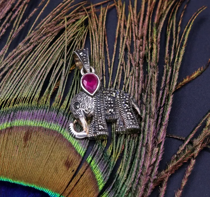 Necklaces TRIBAL ORNAMENTS 925 sterling silver handmade gorgeous Elephant pendant awesome unisex daily use jewelry from Rajasthan India nsp40 nsp40