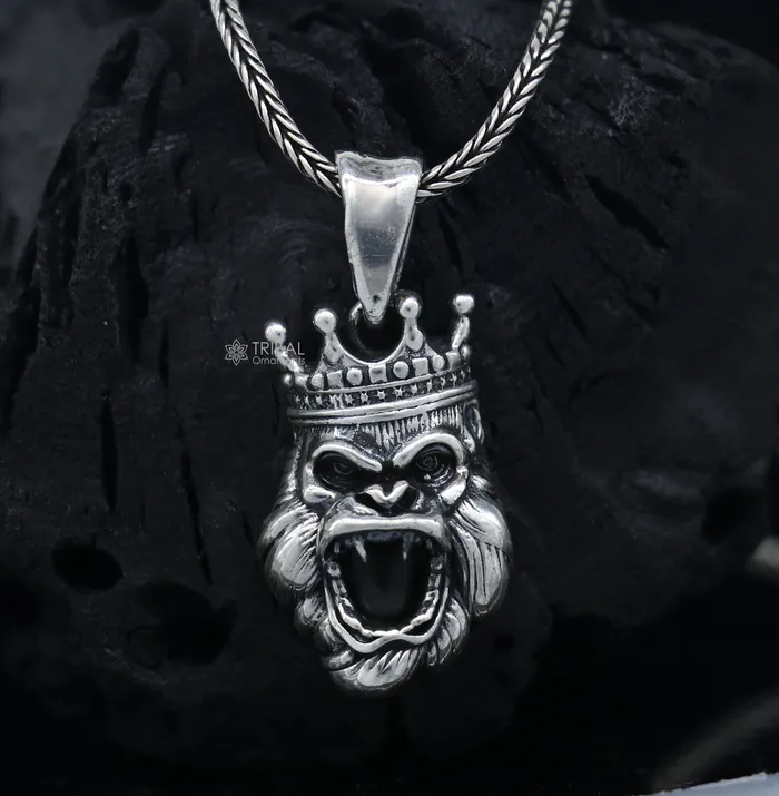 Necklaces TRIBAL ORNAMENTS 925 Sterling silver handmade unique design king kong pendant nsp877