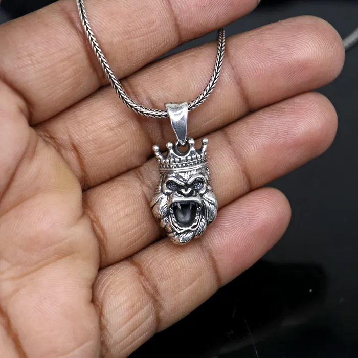 Necklaces TRIBAL ORNAMENTS 925 Sterling silver handmade unique design king kong pendant nsp877