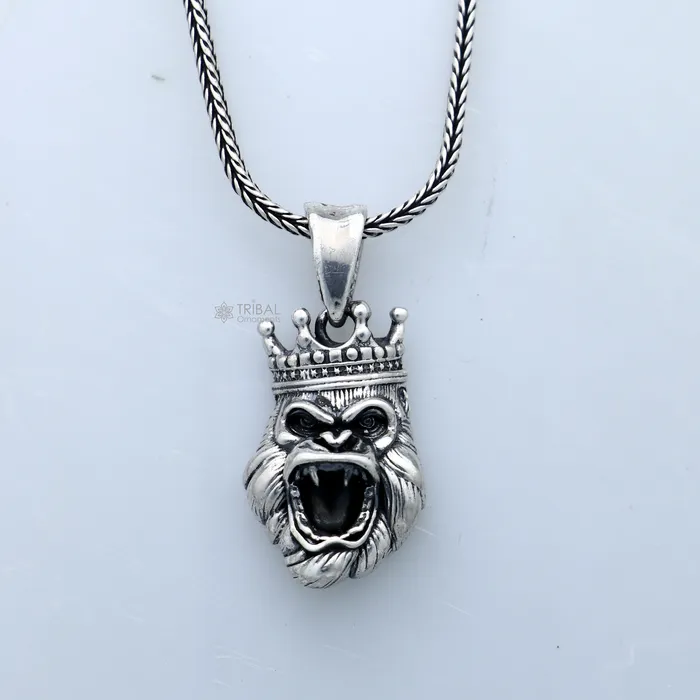 Necklaces TRIBAL ORNAMENTS 925 Sterling silver handmade unique design king kong pendant nsp877