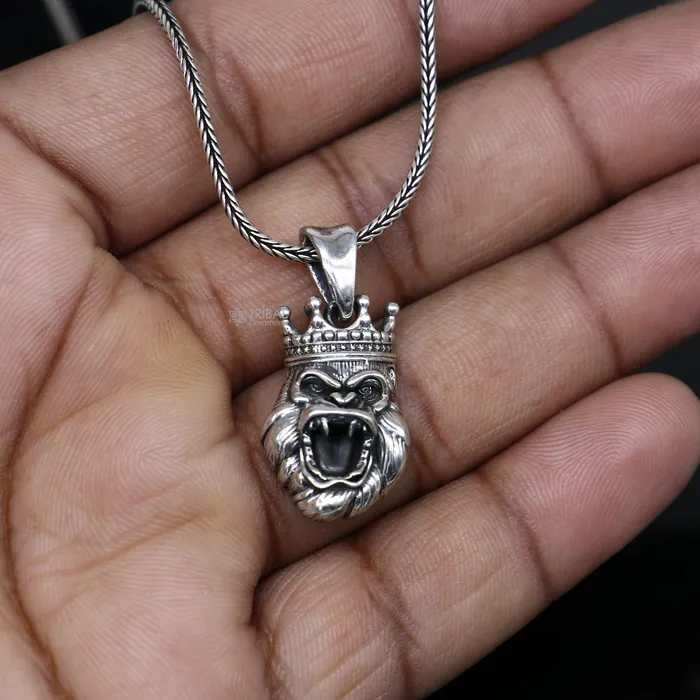 Necklaces TRIBAL ORNAMENTS 925 Sterling silver handmade unique design king kong pendant nsp877