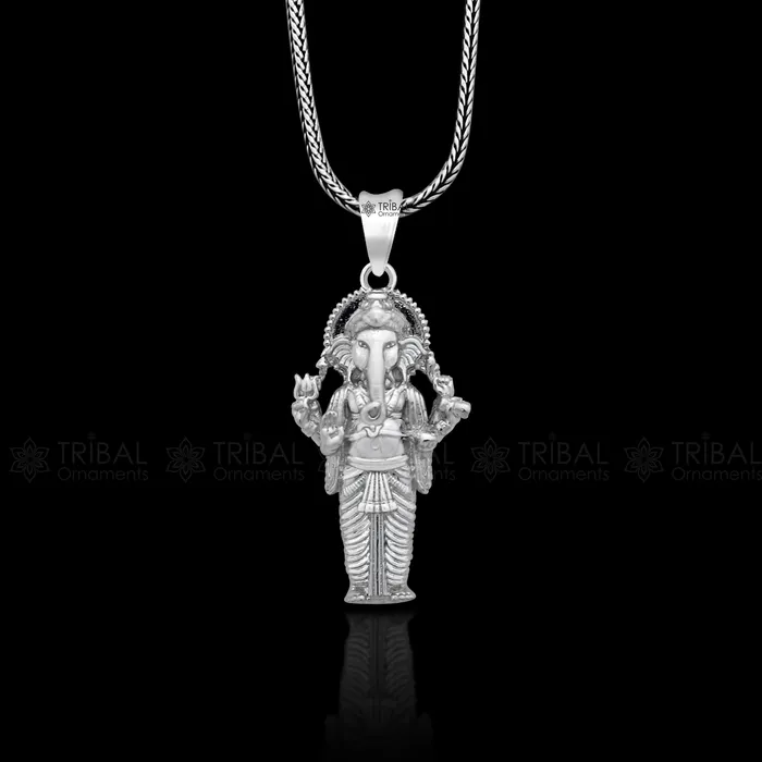 Necklaces TRIBAL ORNAMENTS 925 sterling silver Lord Ganesha standing design pendant necklace Lord Ganesha unique style handmade pendant for unisex gift Nsp824