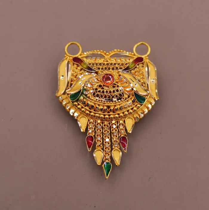 Necklaces TRIBAL ORNAMENTS Antique desing Genuine certified 22kt yellow gold filigree work meenakari pendant necklace traditional art of indian tribal jewelry gp15