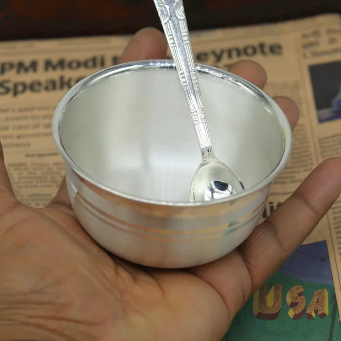Necklaces TRIBAL ORNAMENTS Exclusive 999 pure silver handmade utensils bowl and spoon kitchen serving bowl silver vessel baby feeding baby healthy tumbler sv92