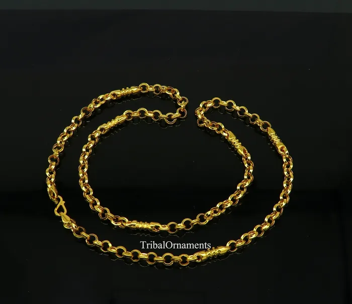 Necklaces TRIBAL ORNAMENTS Fabulous 22kt yellow gold handmade Customized rolo cable link necklace chain best gift for unsex royal India custom jewelry ch236 Necklaces TRIBAL ORNAMENTS Fabulous 22kt yellow gold handmade Customized rolo cable link necklace chain best gift for unsex royal India custom jewelry ch236