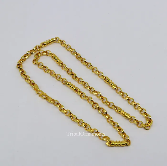 Necklaces TRIBAL ORNAMENTS Fabulous 22kt yellow gold handmade Customized rolo cable link necklace chain best gift for unsex royal India custom jewelry ch236