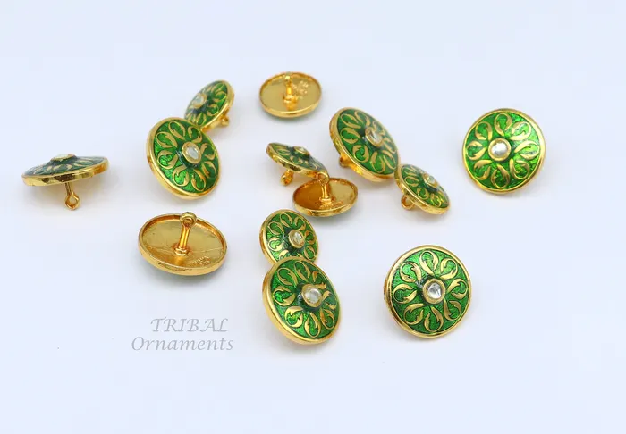 Necklaces TRIBAL ORNAMENTS Green color enamel 925 Sterling silver handcrafted design buttons set of 13 pc for mens coat or suit best jewelry for all occasions btn24