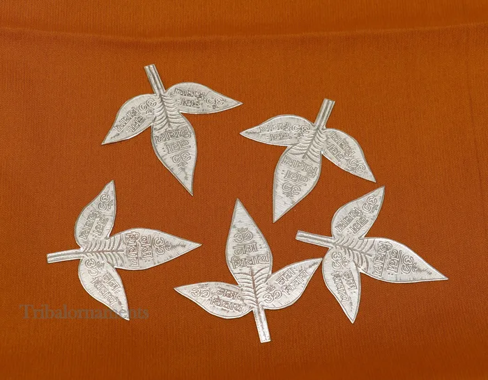 Necklaces TRIBAL ORNAMENTS Lot 5 pcs bel Patra Solid silver handmade solid belva patra shiva worshipping puja article belpatra or belva tree leaves india su508 Necklaces TRIBAL ORNAMENTS Lot 5 pcs bel Patra Solid silver handmade solid belva patra shiva worshipping puja article belpatra or belva tree leaves india su508