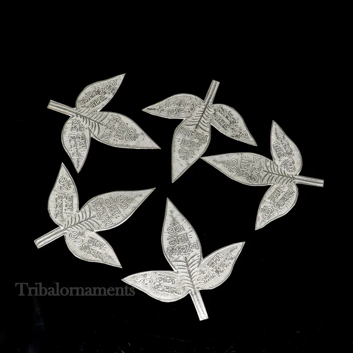 Necklaces TRIBAL ORNAMENTS Lot 5 pcs bel Patra Solid silver handmade solid belva patra shiva worshipping puja article belpatra or belva tree leaves india su508