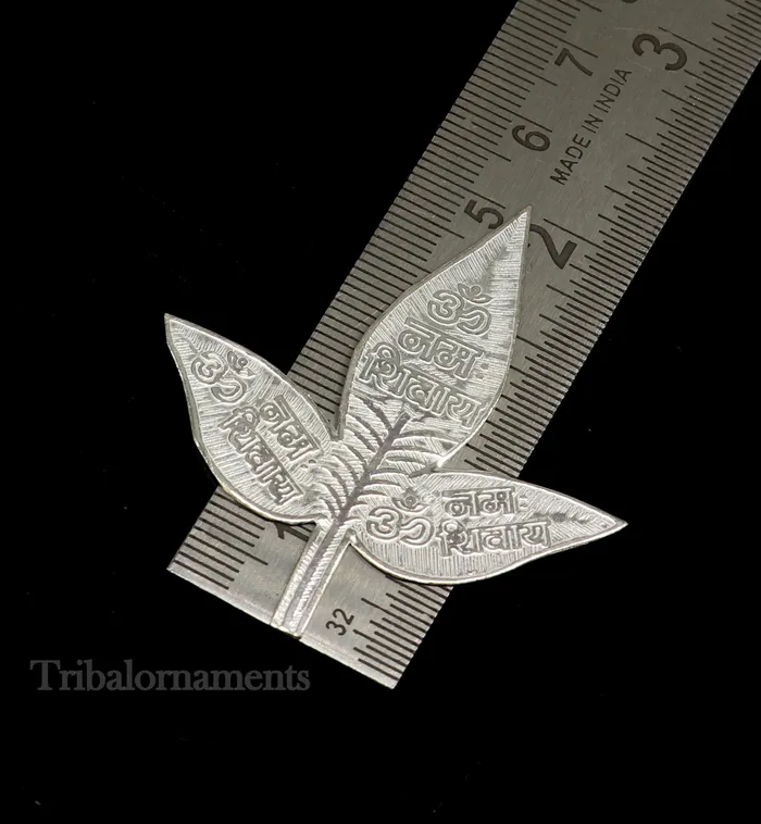 Necklaces TRIBAL ORNAMENTS Lot 5 pcs bel Patra Solid silver handmade solid belva patra shiva worshipping puja article belpatra or belva tree leaves india su508