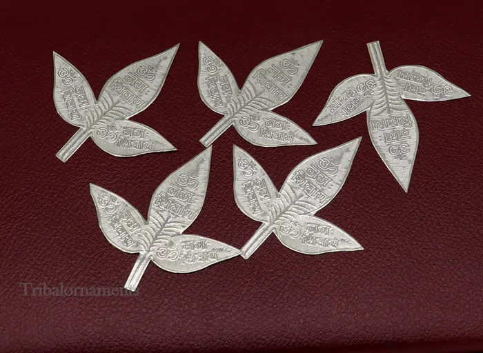 Necklaces TRIBAL ORNAMENTS Lot 5 pcs bel Patra Solid silver handmade solid belva patra shiva worshipping puja article belpatra or belva tree leaves india su508