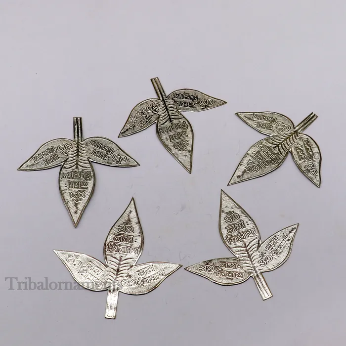 Necklaces TRIBAL ORNAMENTS Lot 5 pcs bel Patra Solid silver handmade solid belva patra shiva worshipping puja article belpatra or belva tree leaves india su508