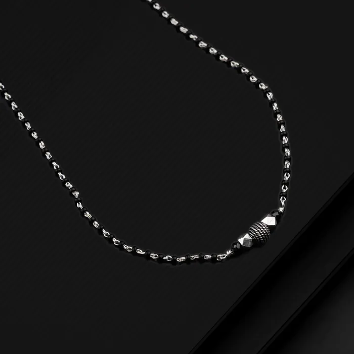 Necklaces TRIBAL ORNAMENTS Pure 925 sterling silver black beaded chain necklace and vintage antique silver ball style pendant Mangalsutra ms118 Necklaces TRIBAL ORNAMENTS Pure 925 sterling silver black beaded chain necklace and vintage antique silver ball style pendant Mangalsutra ms118