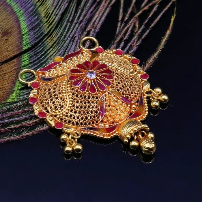 Necklaces TRIBAL ORNAMENTS Vintage antique design handmade gorgeous 22kt yellow gold pendant excellent wedding bridal jewelry from Rajasthan India