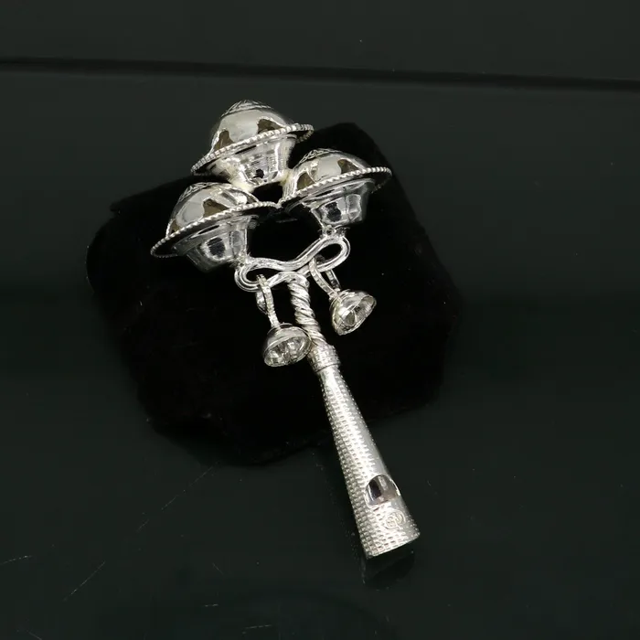 Necklaces TRIBAL ORNAMENTS Vintage antique style handmade design new born baby gifting bells toy baby krishna gifting toy silver whistle silver article su191