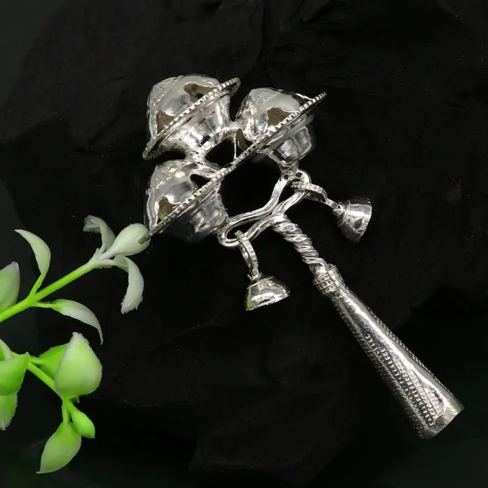 Necklaces TRIBAL ORNAMENTS Vintage antique style handmade design new born baby gifting bells toy baby krishna gifting toy silver whistle silver article su191