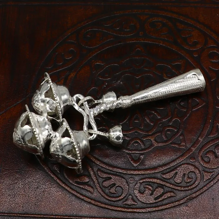 Necklaces TRIBAL ORNAMENTS Vintage antique style handmade design new born baby gifting bells toy baby krishna gifting toy silver whistle silver article su191